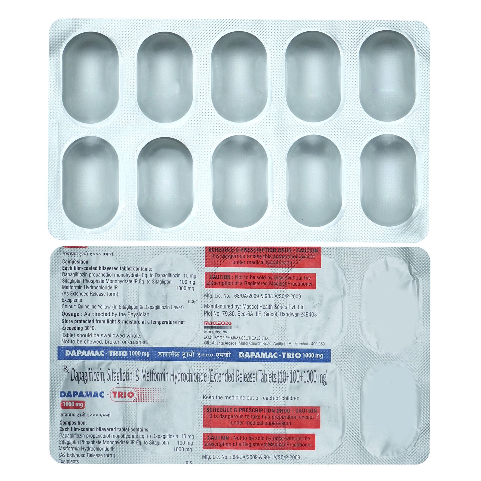 DAPAMAC TRIO 1000 MG 10 TAB